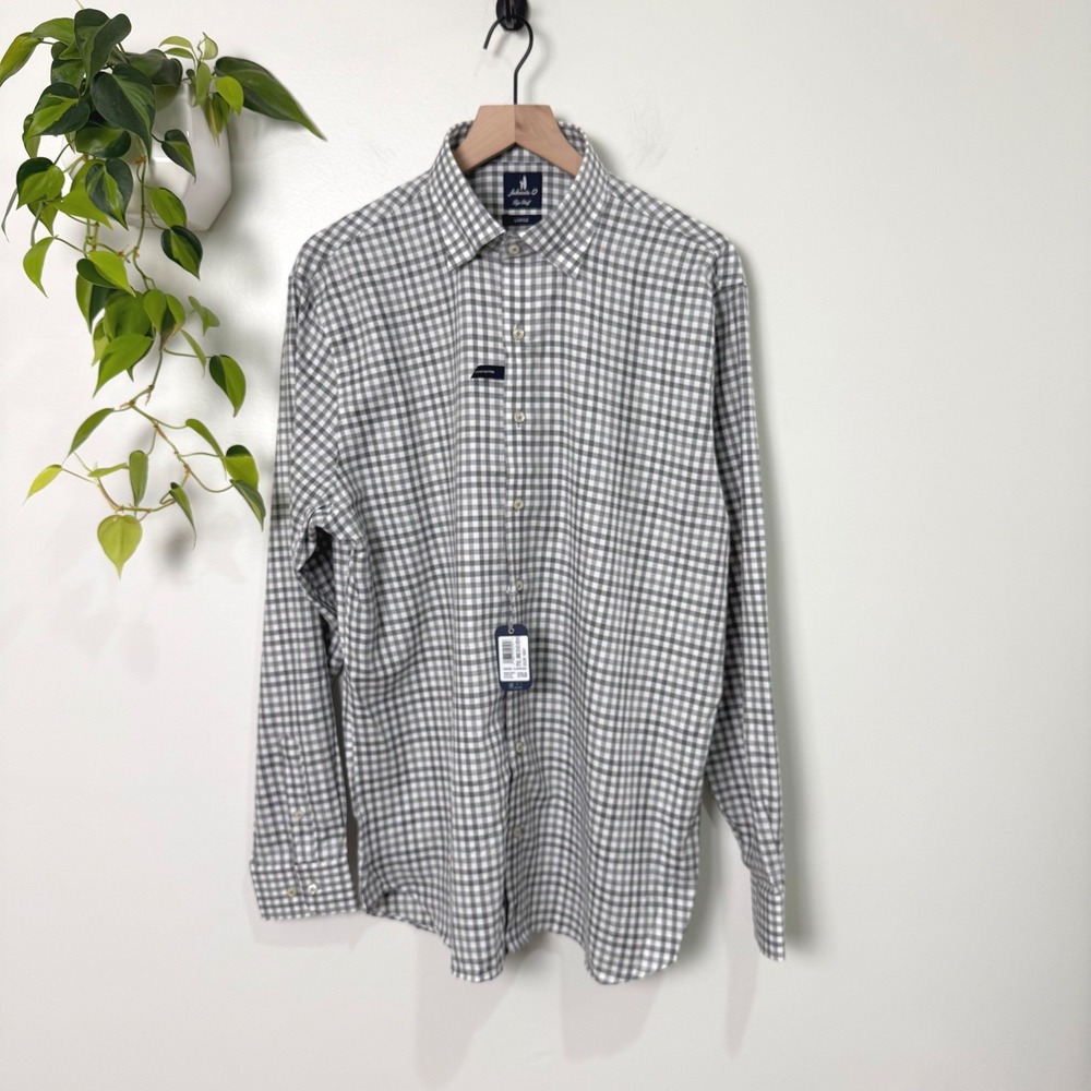 Johnnie-O Top Shelf KIONN Gray Gingham 100% Cotton Tweener Button Shirt Mens L